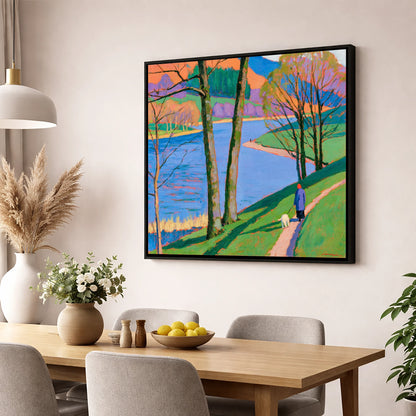 Vivid Lakeside Walk at Grasmere gifts for dog walkers wall art displayed in a dining room