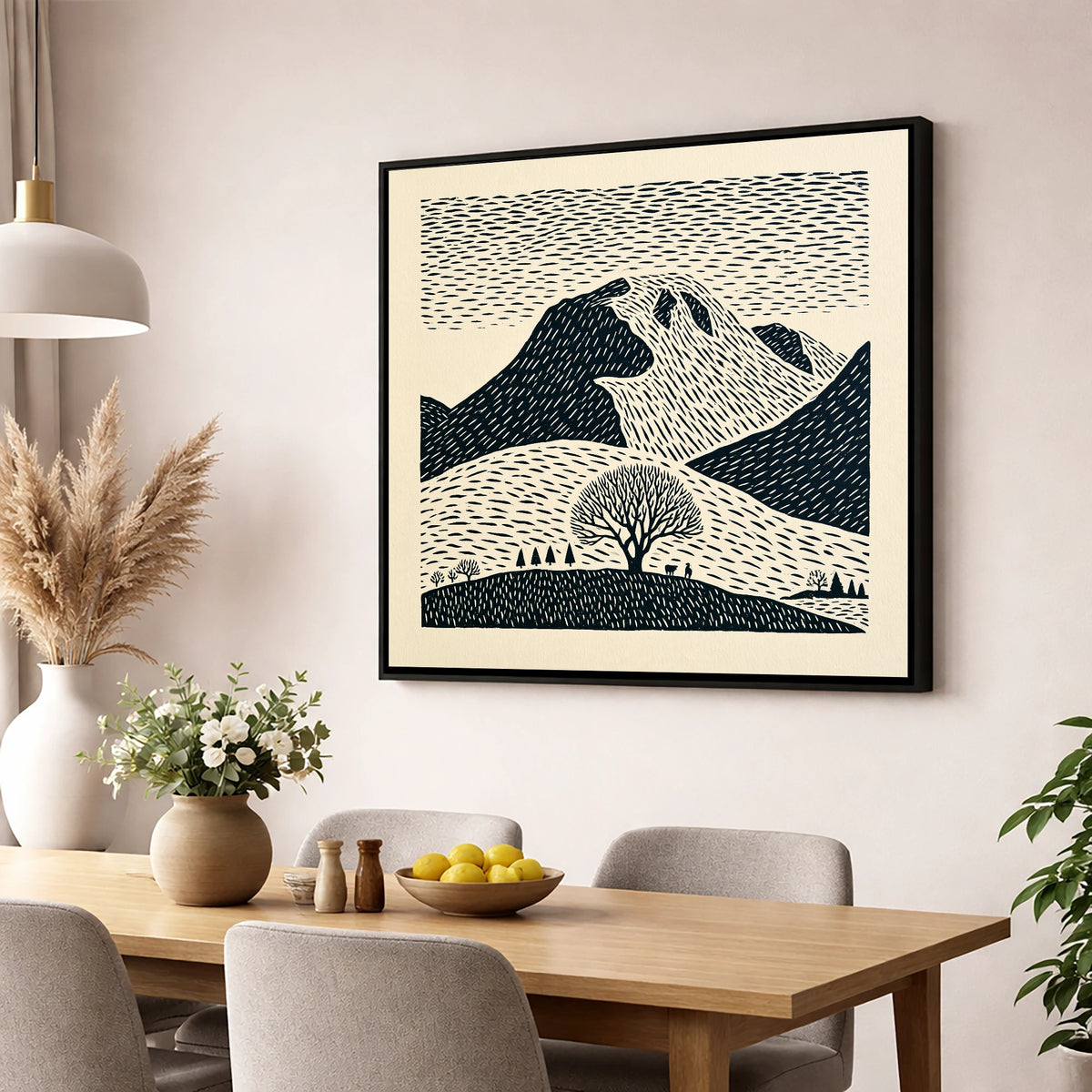 Bold Great Gable Landscape lake district fell wall art displayed in a dining room