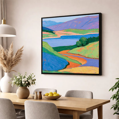 Cobalt Lake and Vibrant Fells lake district lake wall art displayed in a dining room