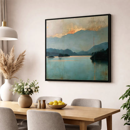 Golden Cloud Break at Derwentwater lake district lake wall art displayed in a dining room