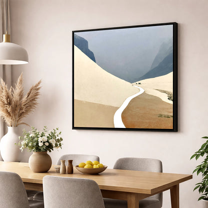 Winding Mountain Path through Winter Fells lake district valley wall art displayed in a dining room