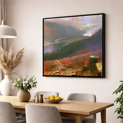 Brooding Thirlmere From Helvellyn Path lake district lake wall art displayed in a dining room