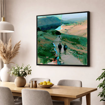 Mountain Hikers on the Fell Path lake district walking wall art displayed in a dining room