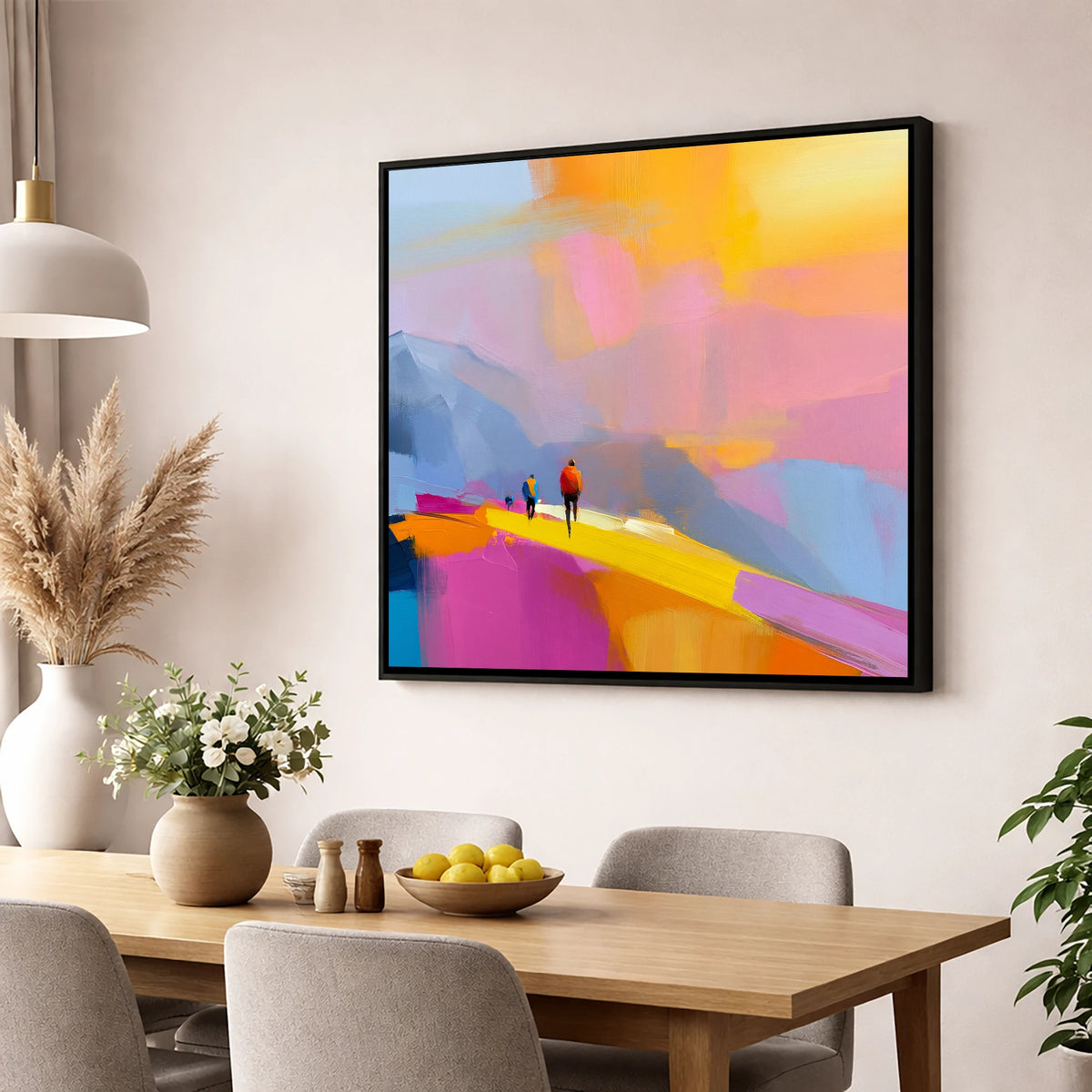 Fell Walkers on Vivid Ridge lake district fell wall art displayed in a dining room