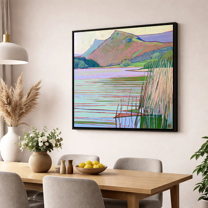 Grasmere Lake In Pastel Tones lake district lake wall art displayed in a dining room