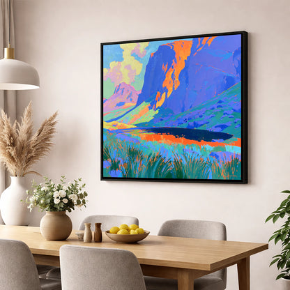 Vibrant Pavey Ark over Stickle Tarn lake district fell wall art displayed in a dining room