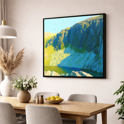 Vibrant Pavey Ark and Tarn lake district fell wall art displayed in a dining room