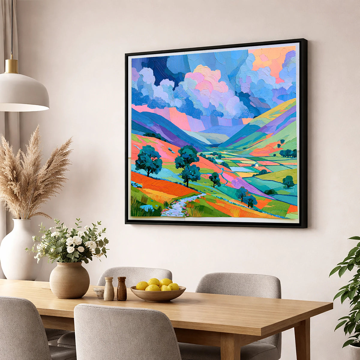 Vivid Storm Clouds Over Fells lake district sky wall art displayed in a dining room
