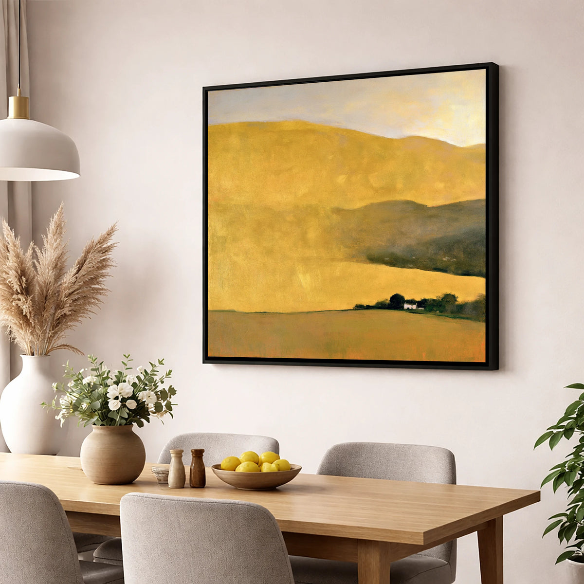 Radiant Golden Fells at Evening lake district sky wall art displayed in a dining room