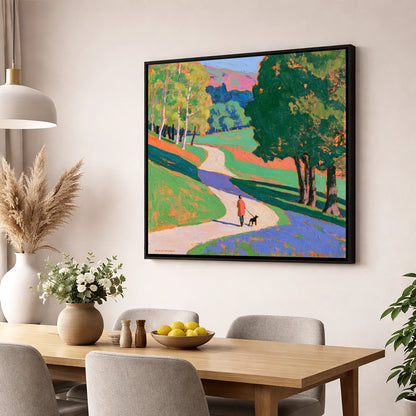 Vibrant Grasmere Dog Walk gifts for dog walkers wall art displayed in a dining room