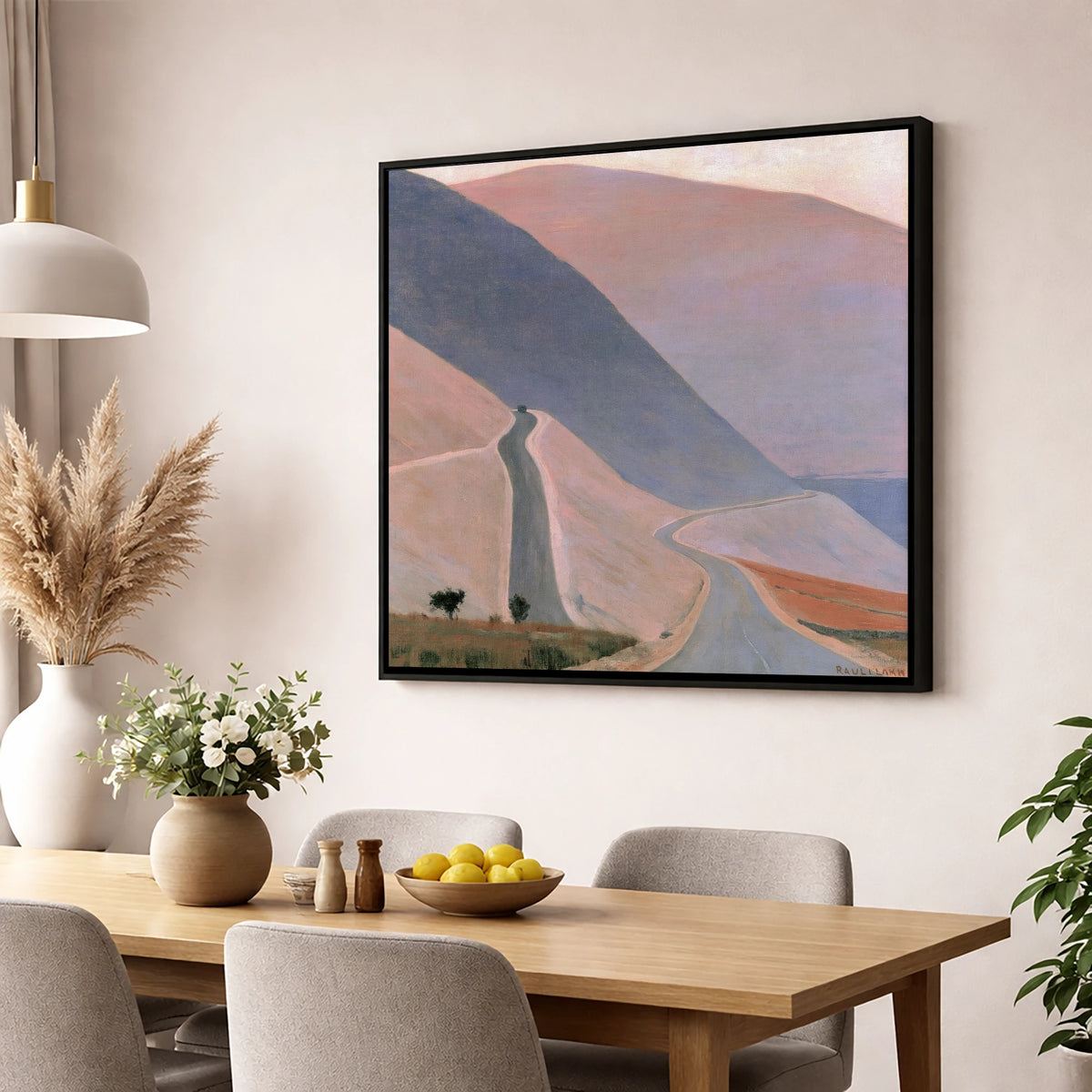 Winding Pass in Pastel Light lake district valley wall art displayed in a dining room
