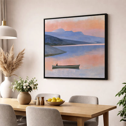 Twilight Lake with Lone Boat lake district lake wall art displayed in a dining room