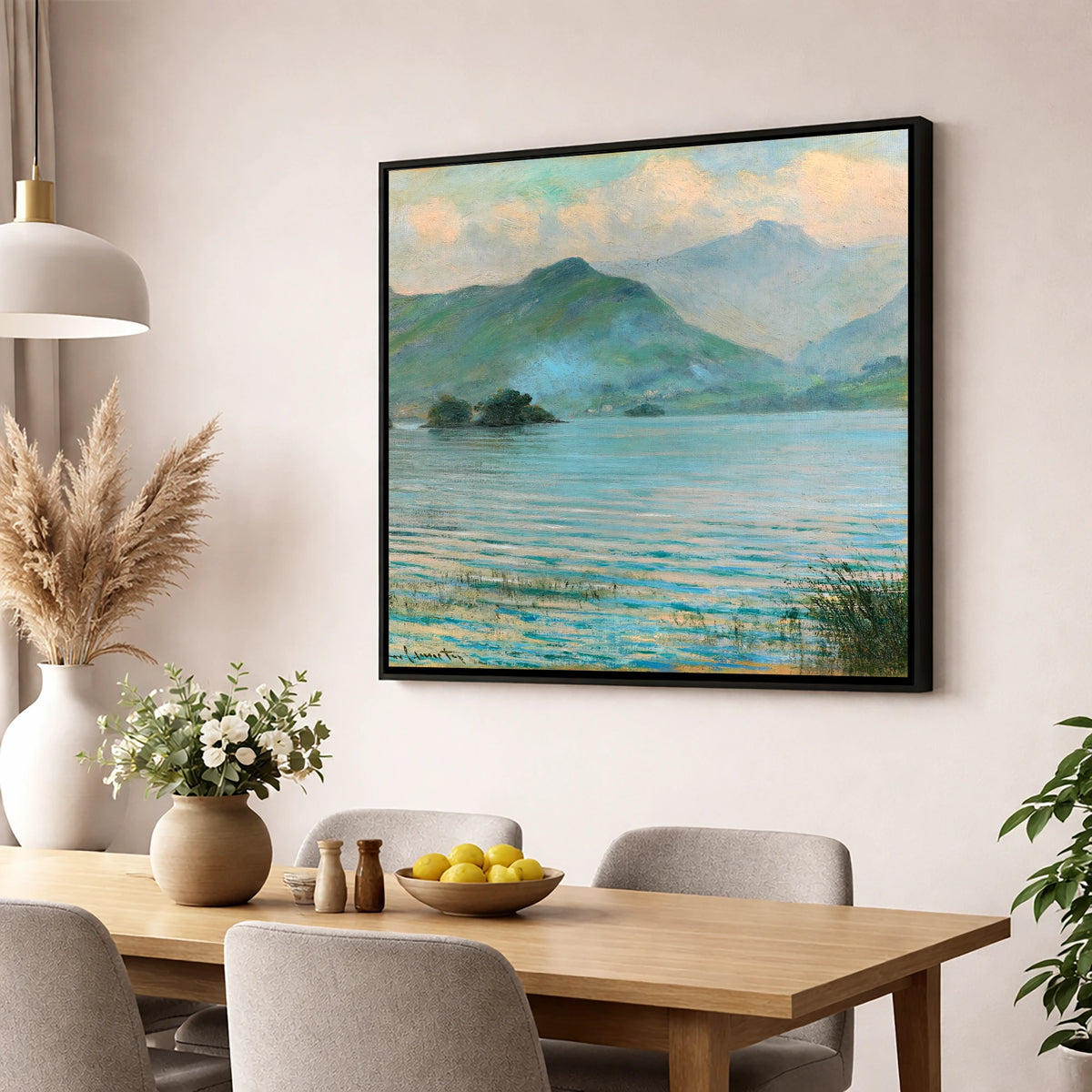 Hazy Catbells Over Derwentwater lake district lake wall art displayed in a dining room
