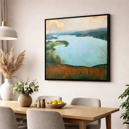 Windermere Over Autumn Bracken lake district lake wall art displayed in a dining room