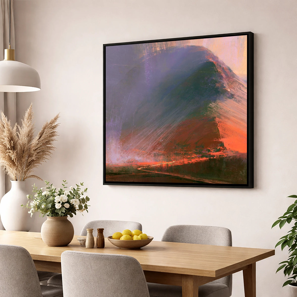 Great Gable In Russet And Indigo lake district fell wall art displayed in a dining room