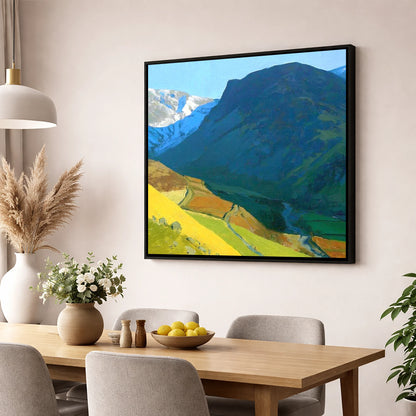 Outerside Peak and Winding Track lake district fell wall art displayed in a dining room