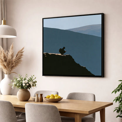Walker Silhouette on Blencathra Edge lake district fell wall art displayed in a dining room