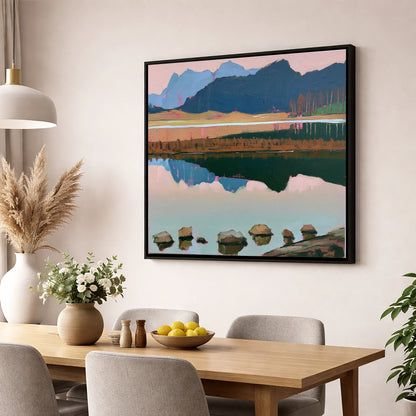 Blea Tarn with Pink Reflections lake district fell wall art displayed in a dining room