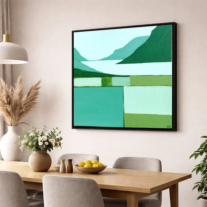 Wasdale Valley in Mint and Teal lake district valley wall art displayed in a dining room