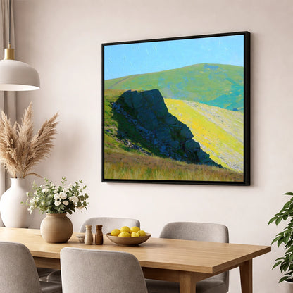 Vibrant Crag on Armboth Fell lake district fell wall art displayed in a dining room