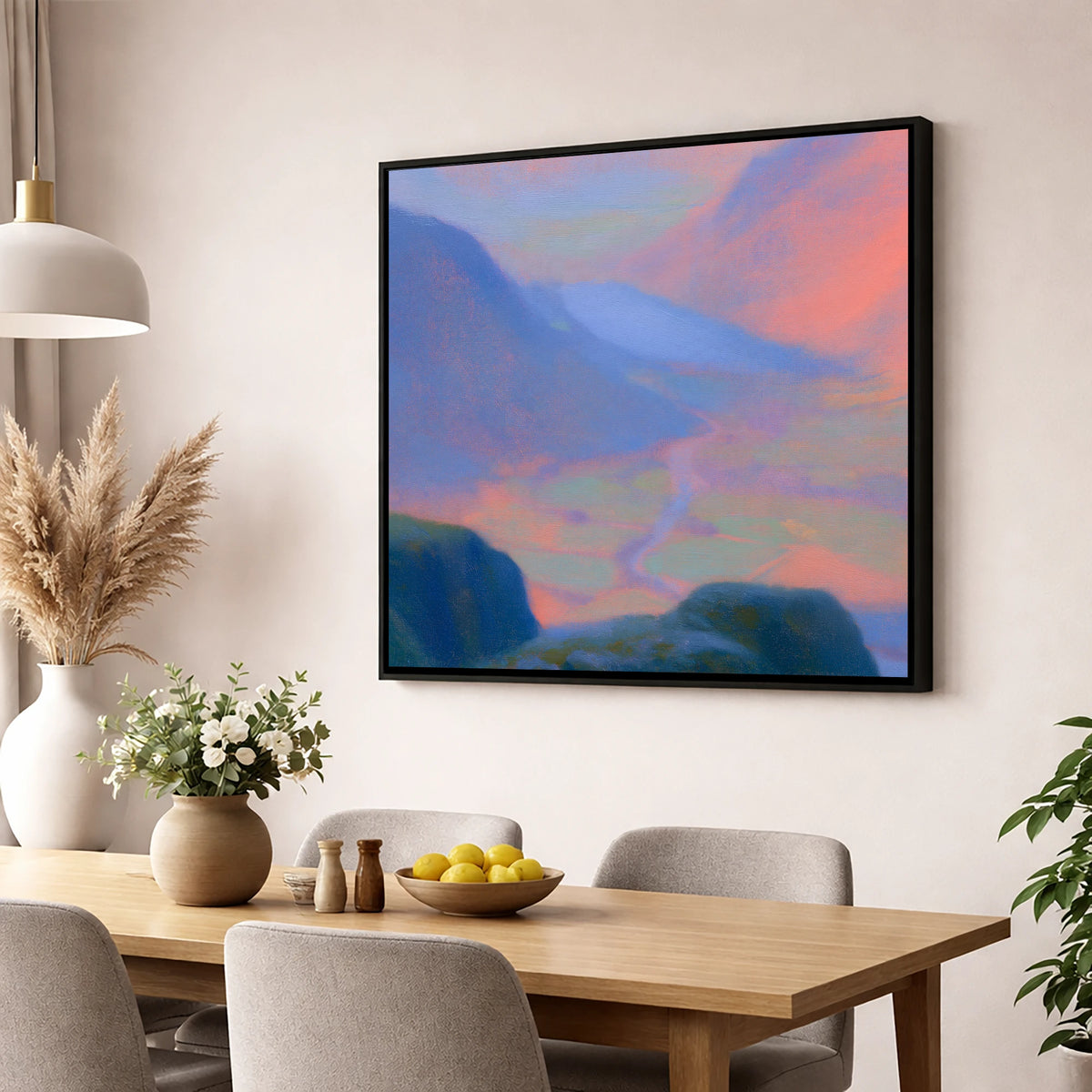 Wasdale Twilight from Great Gable lake district fell wall art displayed in a dining room