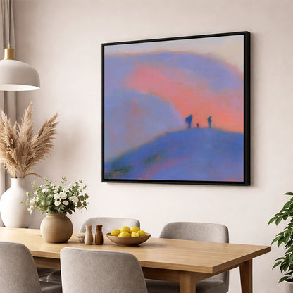 Hikers on a Twilight Fell lake district fell wall art displayed in a dining room