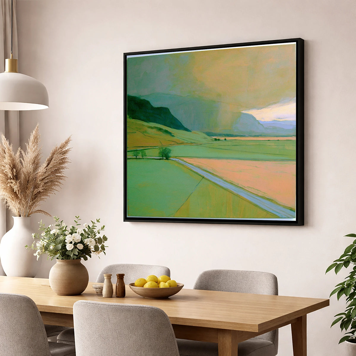 Golden Storm Clouds Over The Fells lake district sky wall art displayed in a dining room