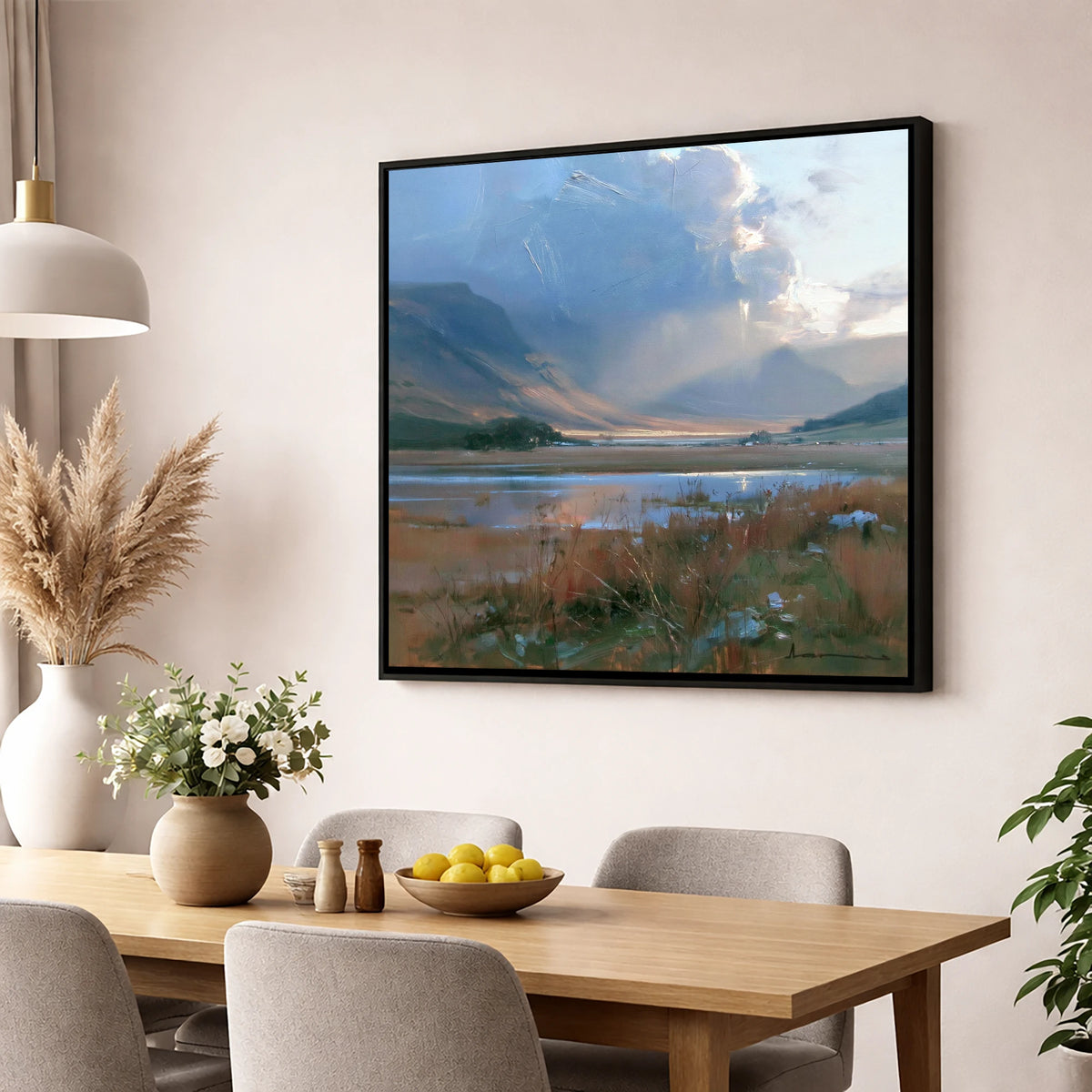 Breaking Storm Over The Fells lake district sky wall art displayed in a dining room