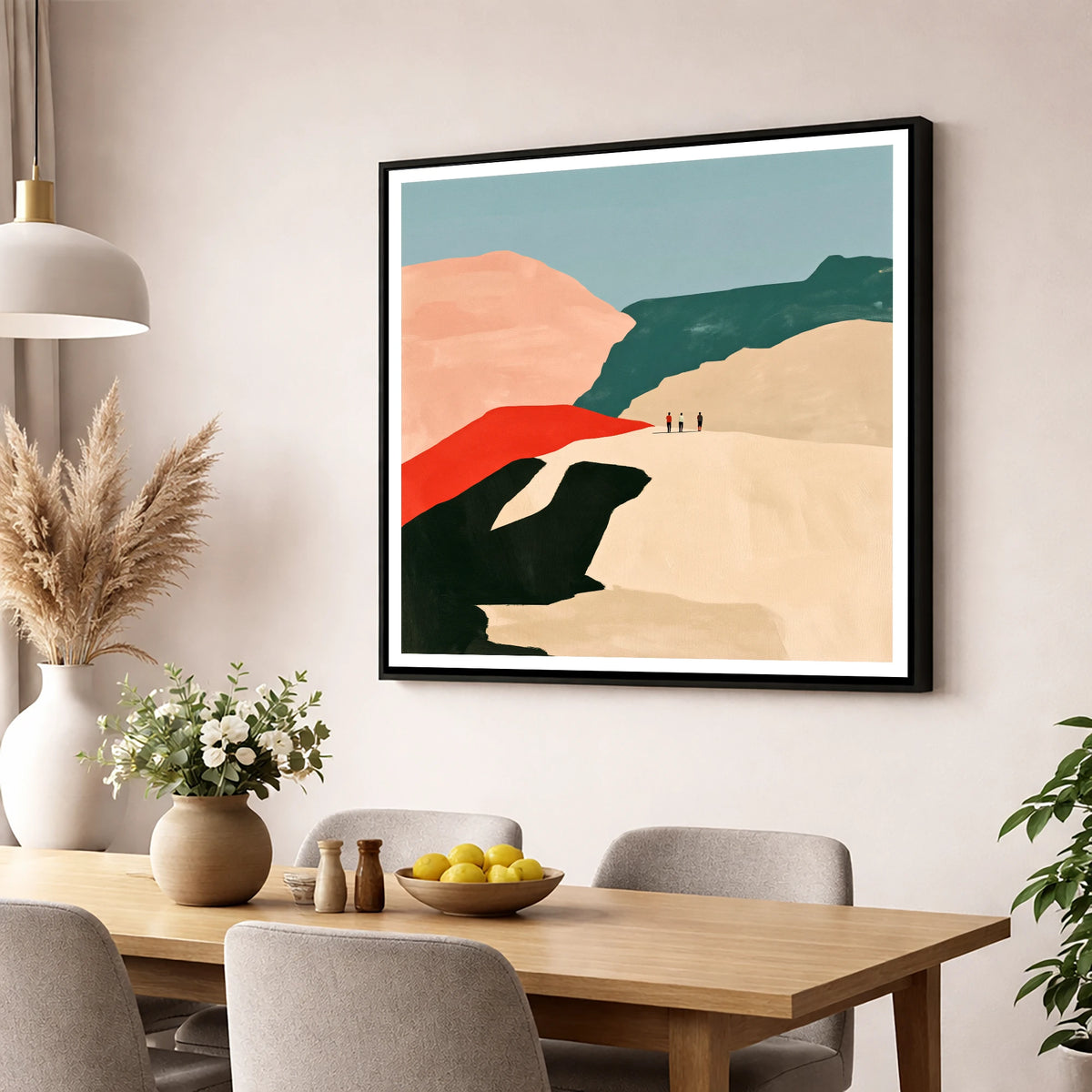 Bold Fell Ridge with Hikers lake district fell wall art displayed in a dining room