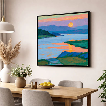 Vibrant Sunset Over The Lake lake district lake wall art displayed in a dining room
