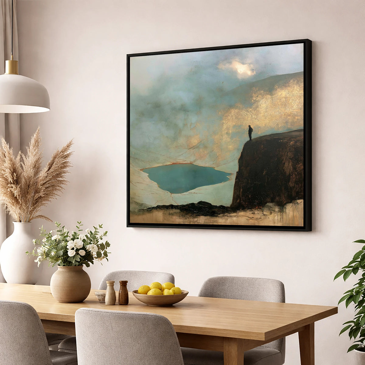 Helvellyn Walker in Golden Light lake district fell wall art displayed in a dining room
