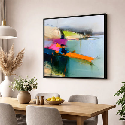 Vibrant Orange Kayak on the Lake lake district walking wall art displayed in a dining room