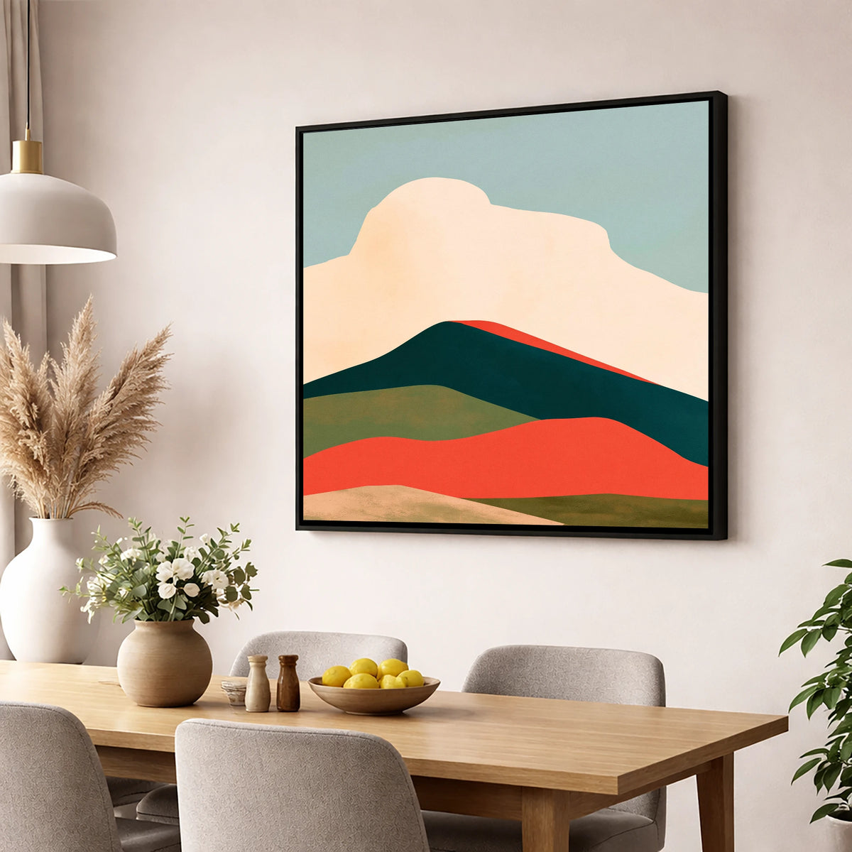 Graphic Fells Under Cloud lake district fell wall art displayed in a dining room