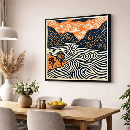 Ullswater in Terracotta and Navy lake district lake wall art displayed in a dining room