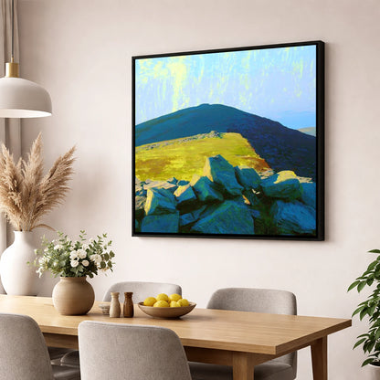 Sunlit Ridge on Gavel Fell lake district fell wall art displayed in a dining room