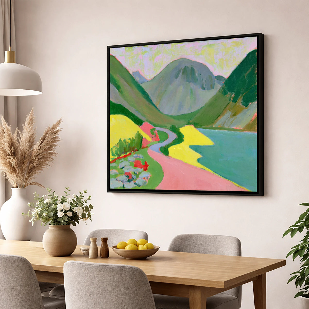 Great Gable in Vivid Colour lake district fell wall art displayed in a dining room