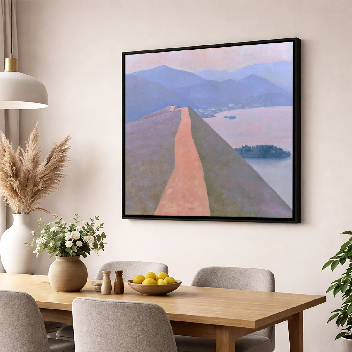 Cat Bells Path Above Derwentwater lake district fell wall art displayed in a dining room