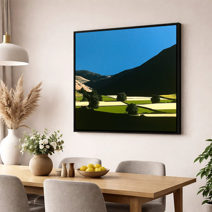 Dale Patchwork in Deep Shadow lake district valley wall art displayed in a dining room