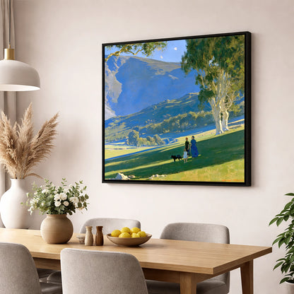 Sunlit Dog Walk in Patterdale gifts for dog walkers wall art displayed in a dining room