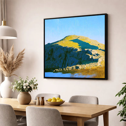 Sunlit Crags on Sergeant Man lake district fell wall art displayed in a dining room