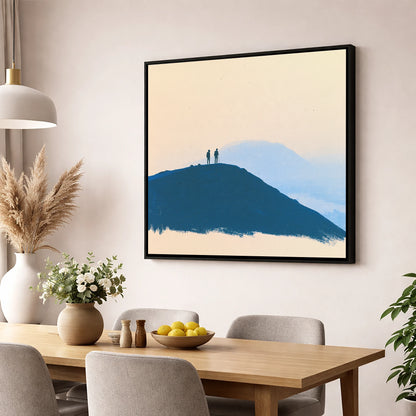 Silhouetted Hikers on Blue Fells lake district fell wall art displayed in a dining room