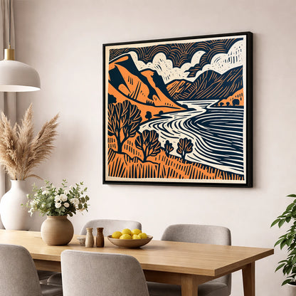 Rhythmic Ullswater Fells and Water lake district lake wall art displayed in a dining room