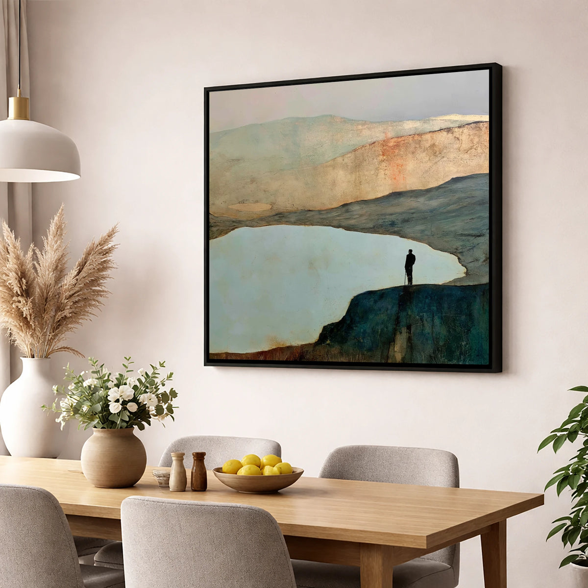 Haystacks Walker Beside Innominate Tarn lake district fell wall art displayed in a dining room