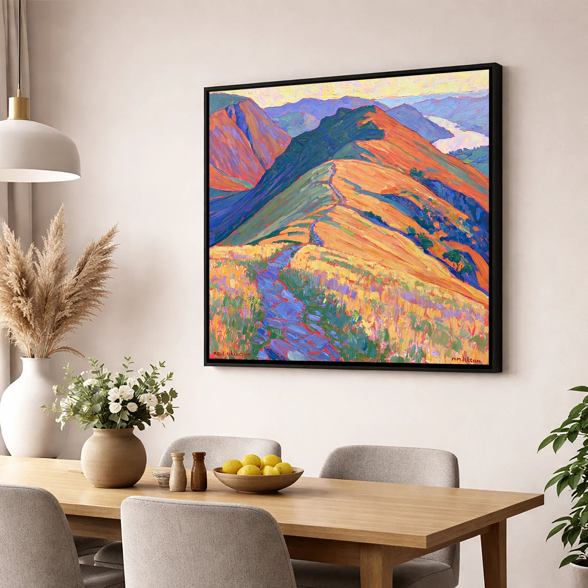 Vibrant Path on Beda Fell lake district village wall art displayed in a dining room