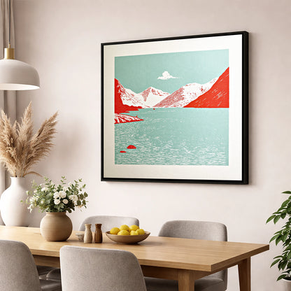 Vibrant Red Wastwater Landscape lake district lake wall art displayed in a dining room