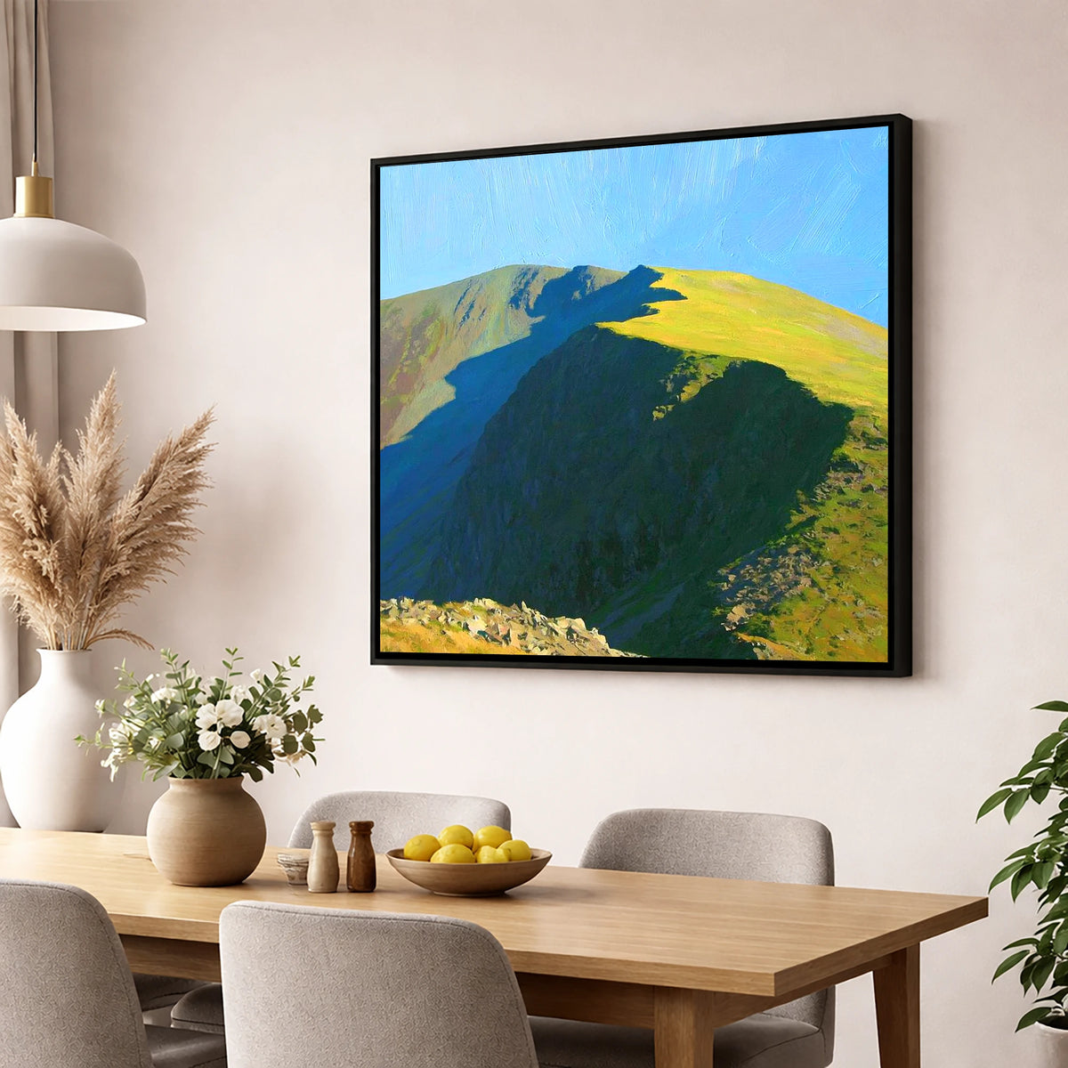 Sunlit Ridge on High Stile lake district fell wall art displayed in a dining room