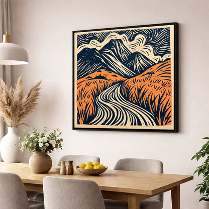 Great Gable Terracotta Winding Path lake district fell wall art displayed in a dining room