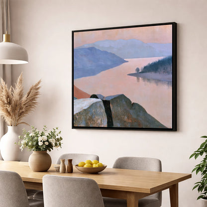 Ullswater in Soft Peach Light lake district lake wall art displayed in a dining room
