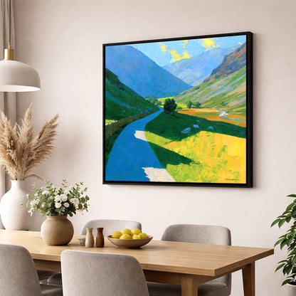 Winding Mountain Pass in Vivid Colour lake district valley wall art displayed in a dining room