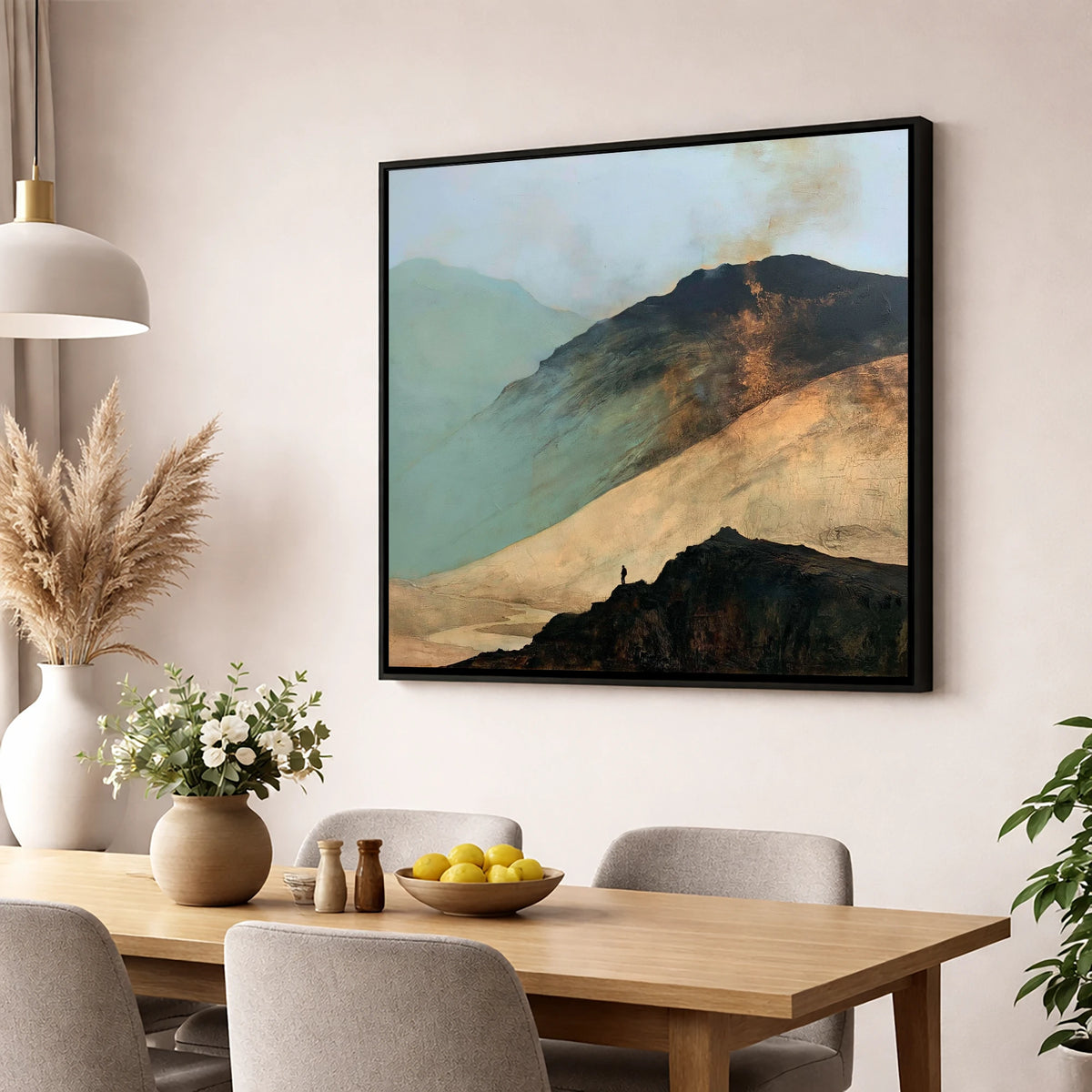 Great Gable and Westmorland Cairn lake district fell wall art displayed in a dining room